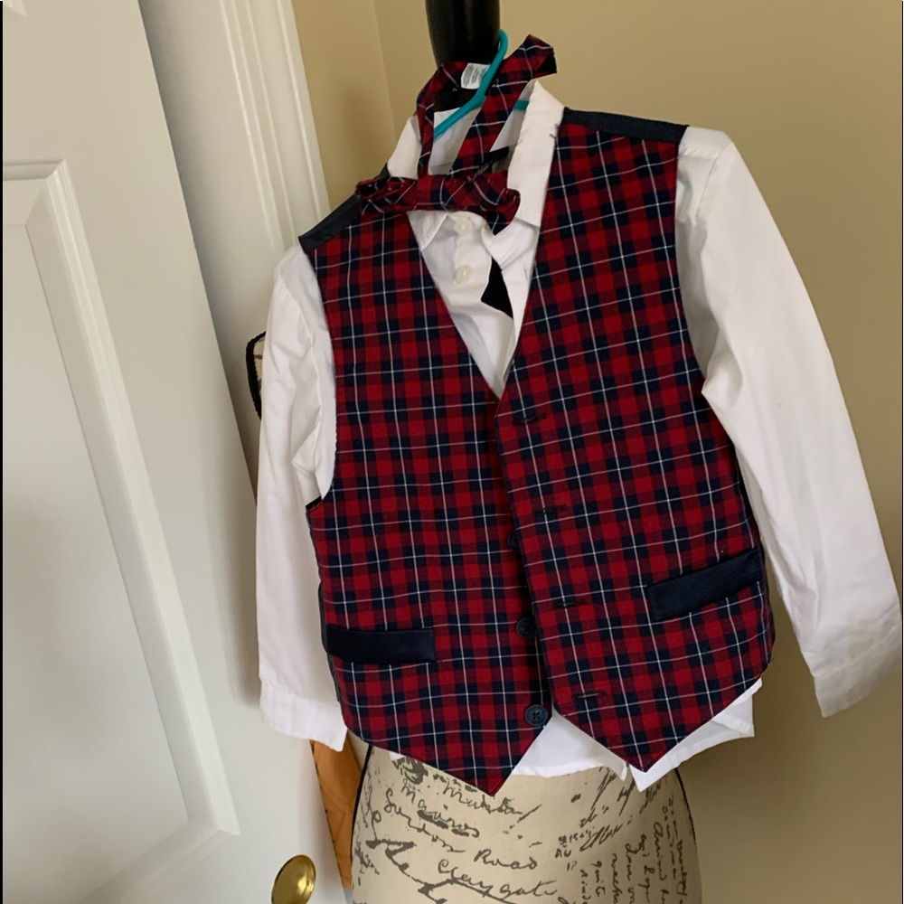 Nautica 4T pants, dress shirt, vest and Velcro bow tie